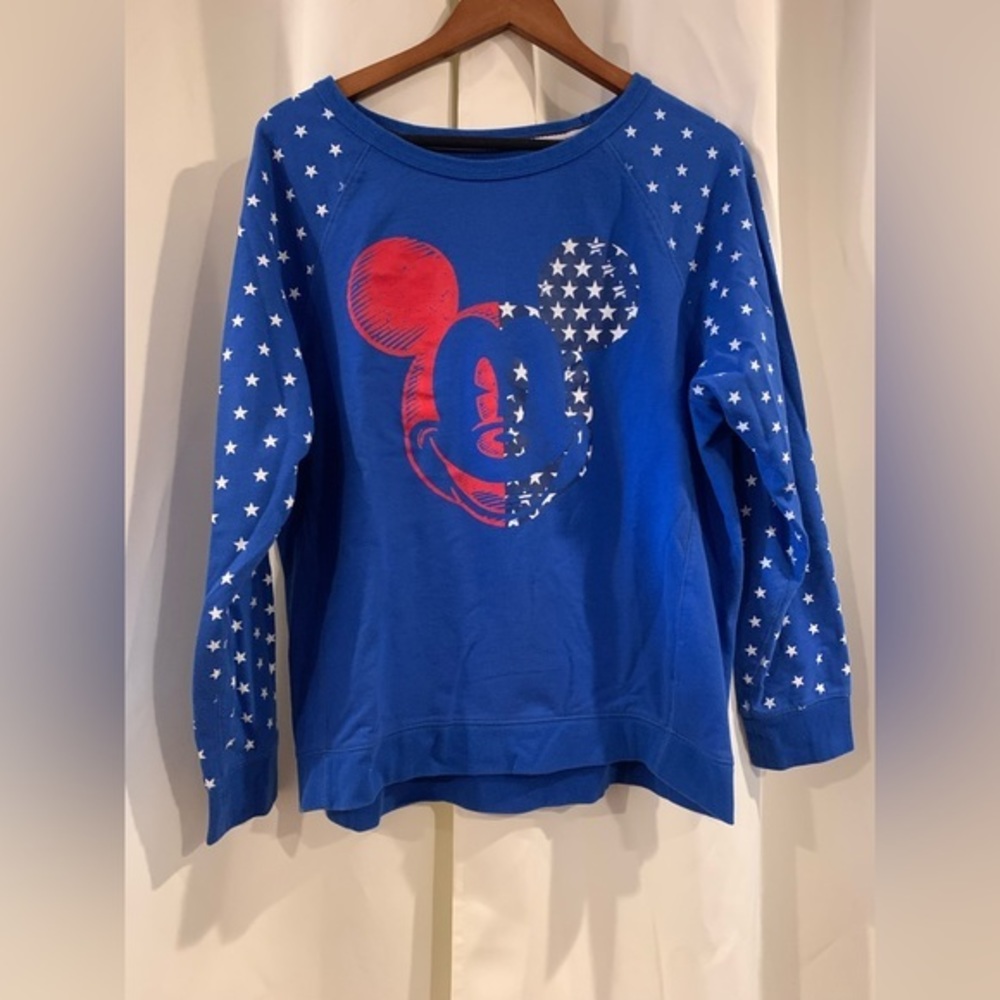 DISNEY PARKS Mickey Mouse Blue Stars Patriotic‎ Round Neck Pullover Sweater 2X